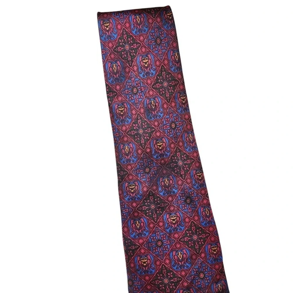 MCM‎ VINTAGE Silk Geometric Baroque floral bird print Tie